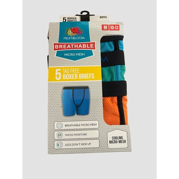 Fruit of The Loom Boys' 5pk Breathable Micro-Mesh Boxer Briefs Size M (10-12) - Picture 1 of 3